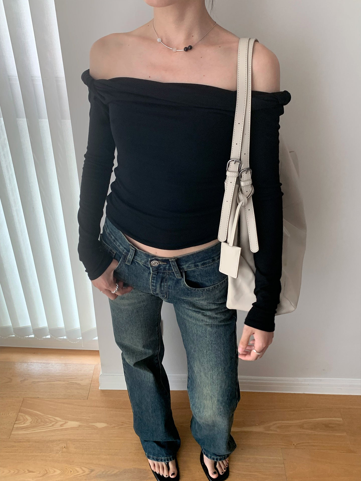 Twisted Off-shoulder Long Sleeves Shirt