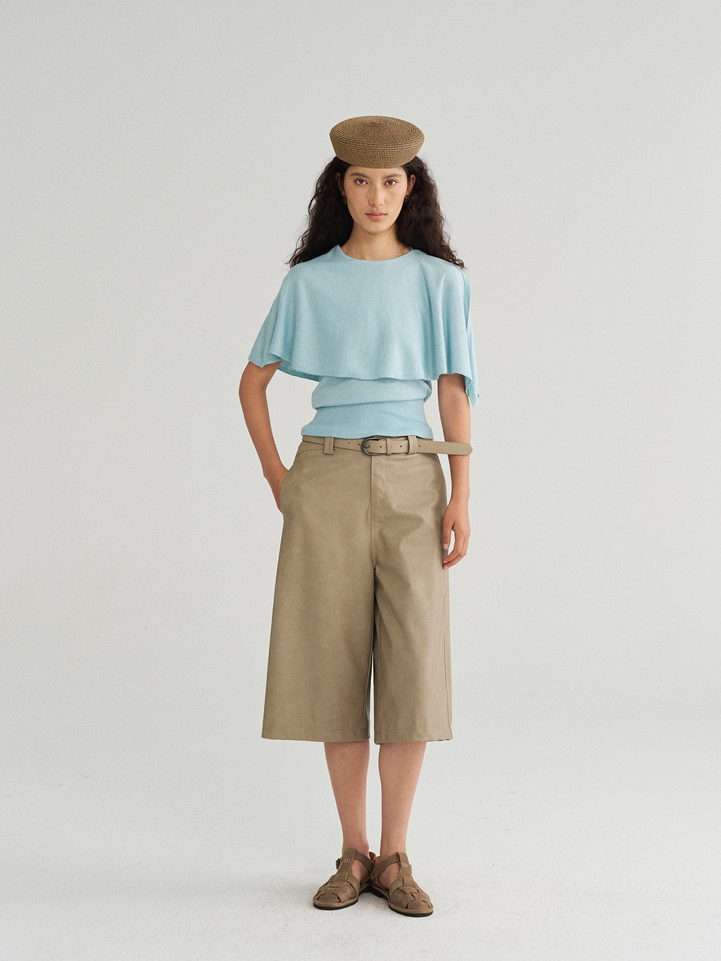 Straight-Leg PU Leather Shorts with Belt