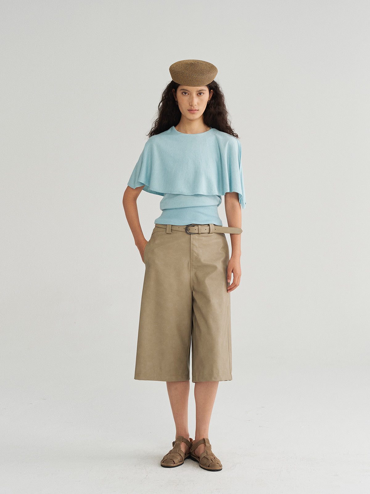 Straight-Leg PU Leather Shorts with Belt