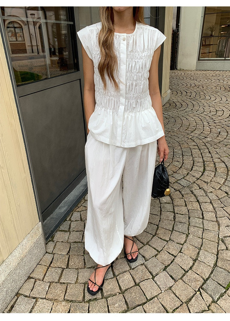 Lyocell High-Waist Pleated Casual Drawstring Lantern Pants
