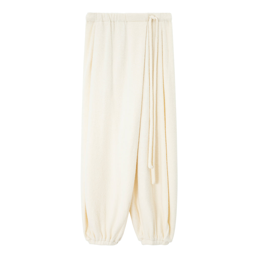 Asymmetrical Drawstring Waistband Soft Textured Wide-Leg Pants