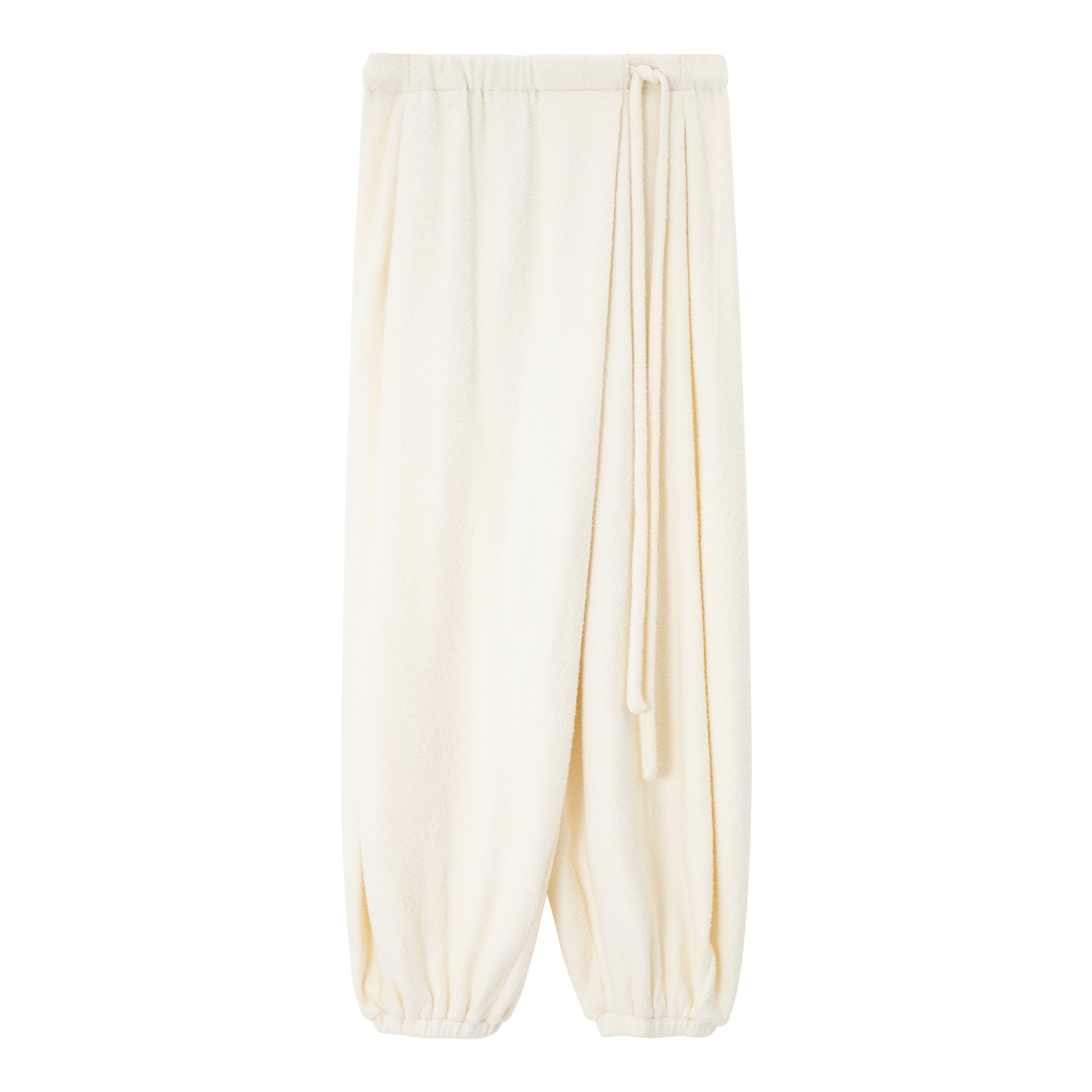 Asymmetrical Drawstring Waistband Soft Textured Wide-Leg Pants