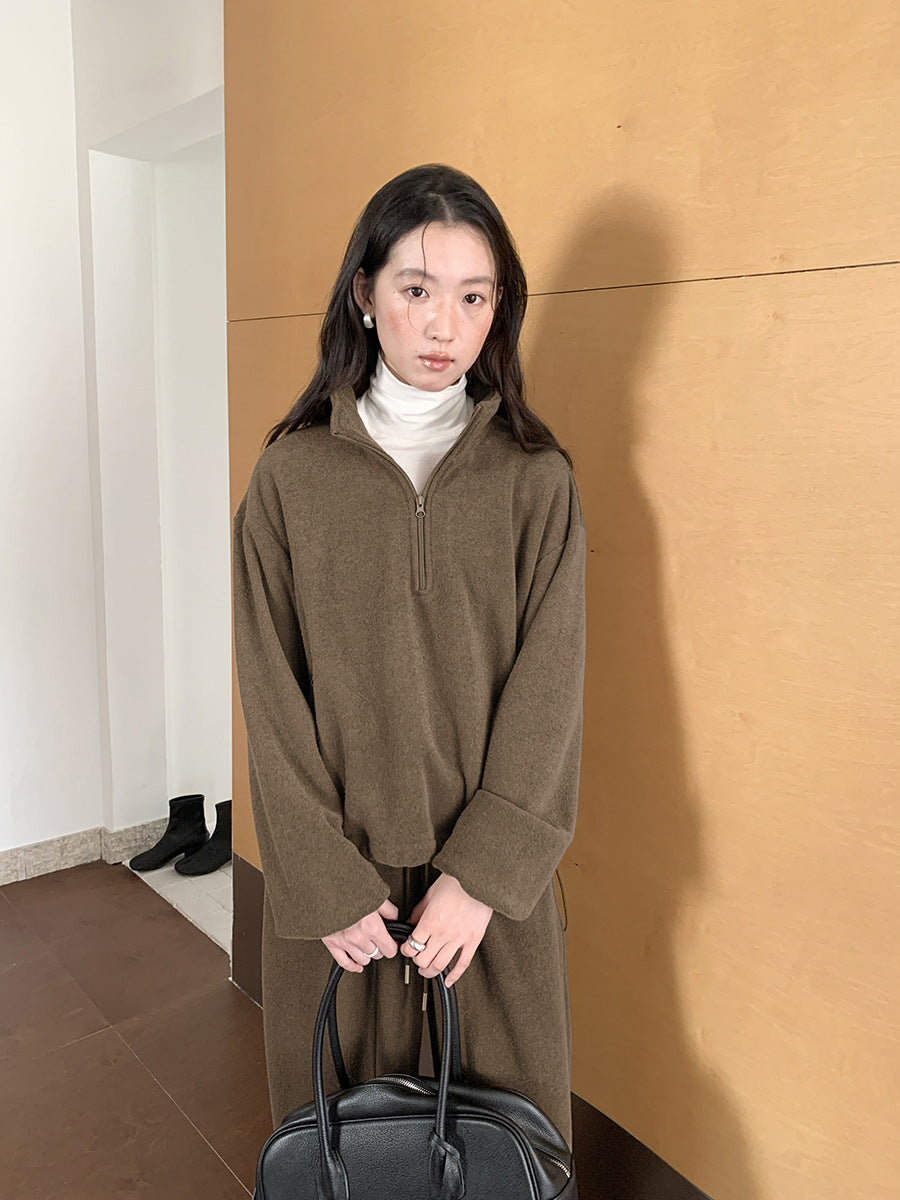 Solid Color Thick Fleece Warm Zip-Up Sweatshirt