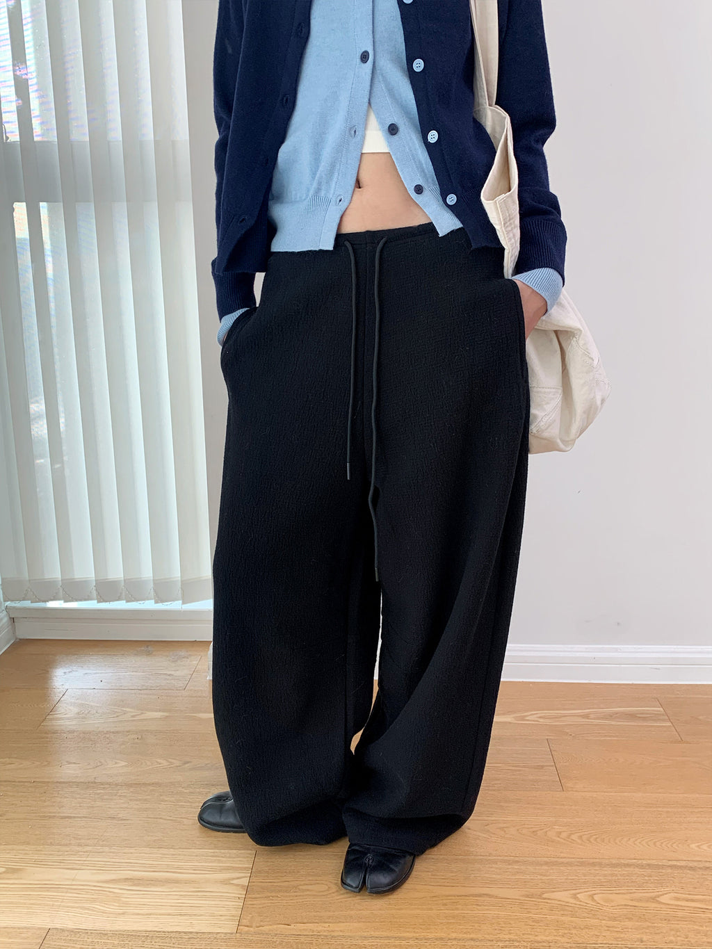 Drawstring Wide Leg Textured Sweatpants