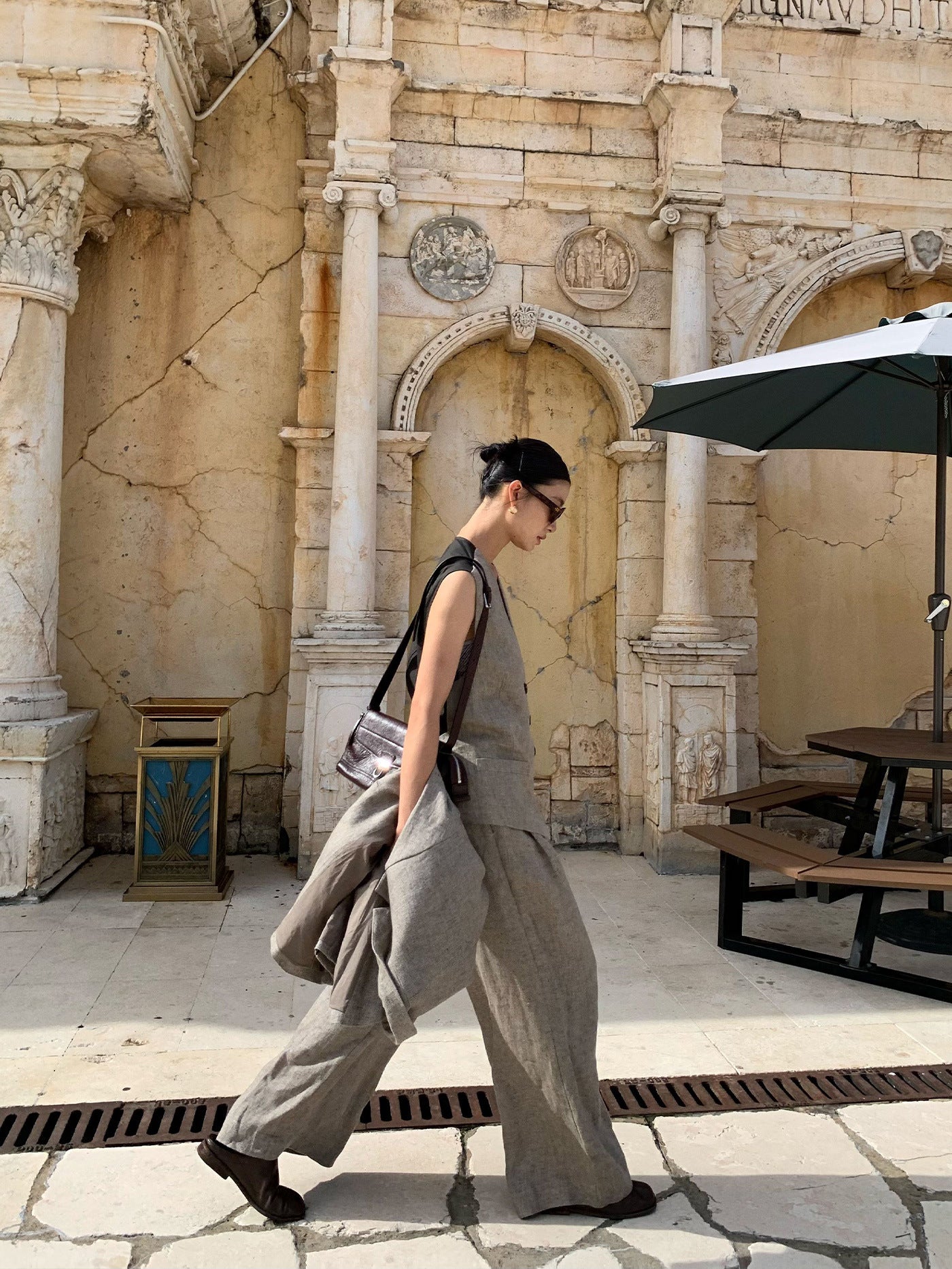 Wide-Leg Linen Suit Pants