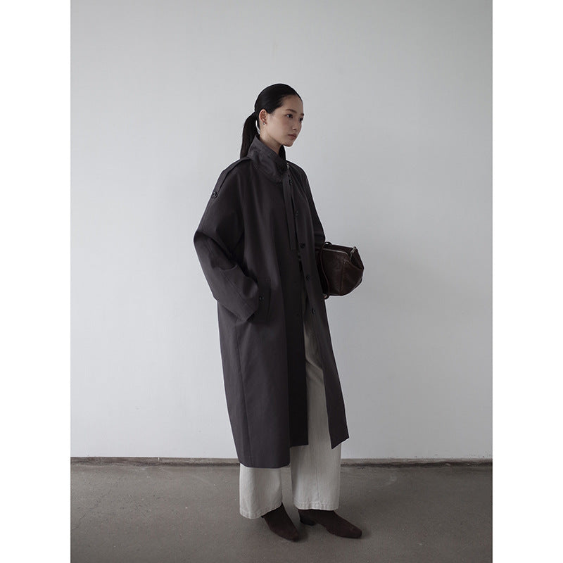 Belted Button-Front Longline Trench Coat