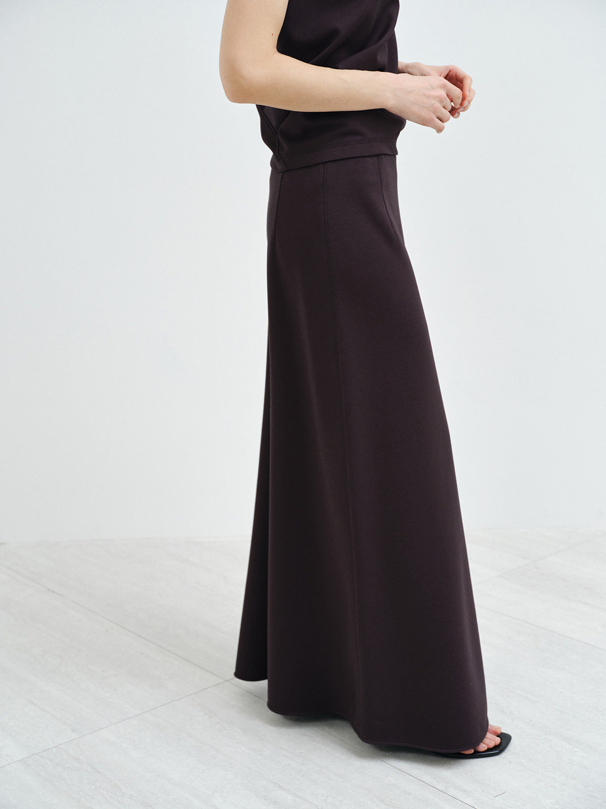Smooth-Textured Flared Maxi Skirt