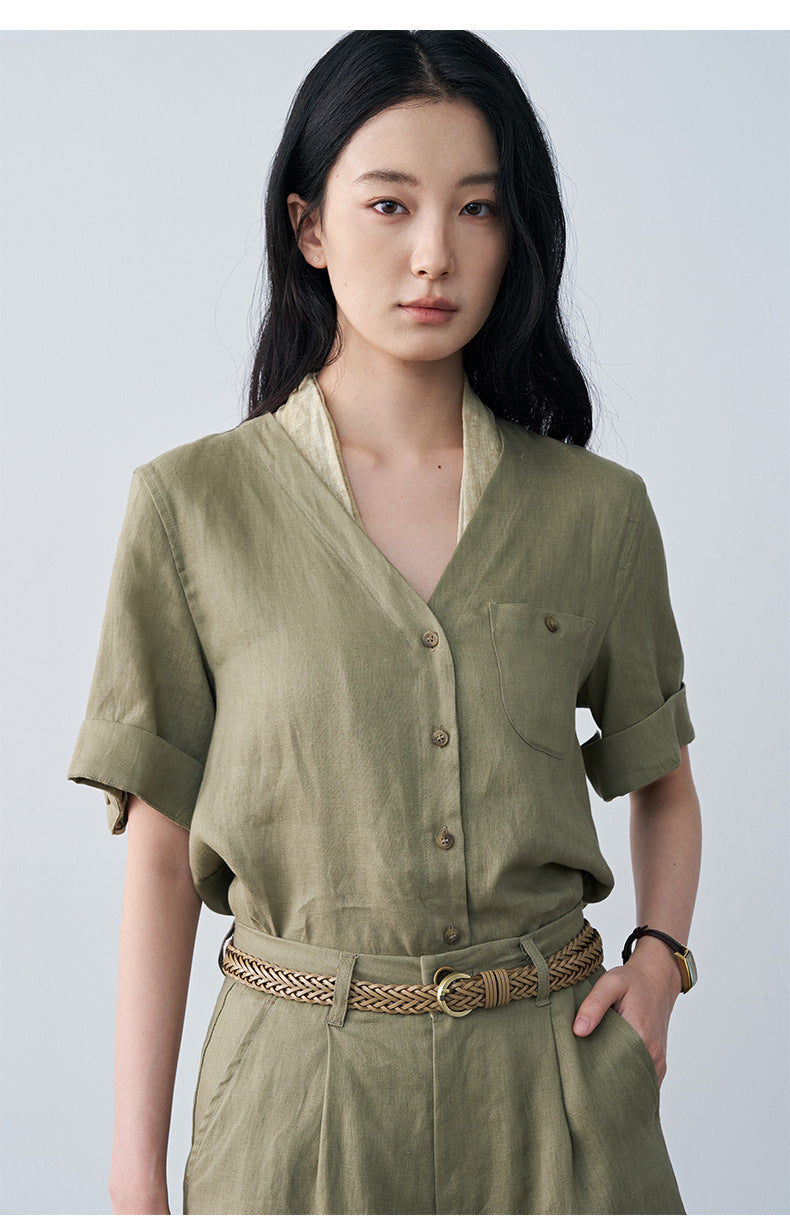 Linen Pleated Straight Casual A-Line Shorts