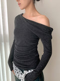 Off Shoulder Ruched Long Sleeve Slim Fit Top