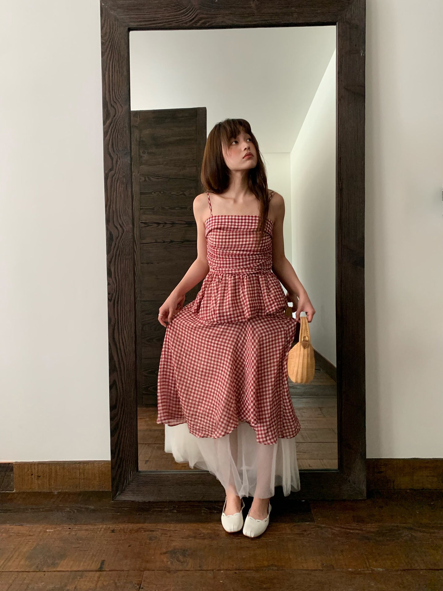 Gingham Peplum Cami Top & Layered Maxi Skirt Set