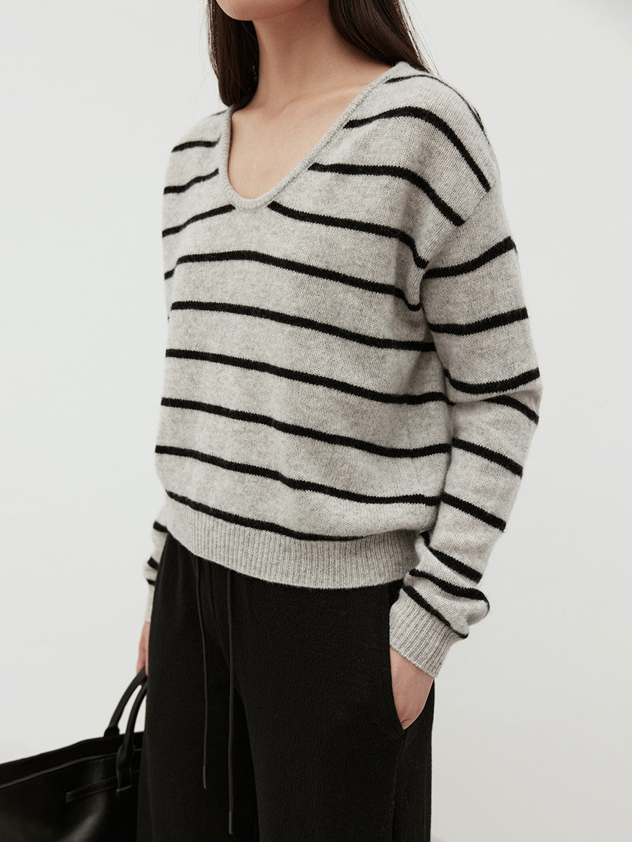 Striped Minimalist Wool Pullover Sweater