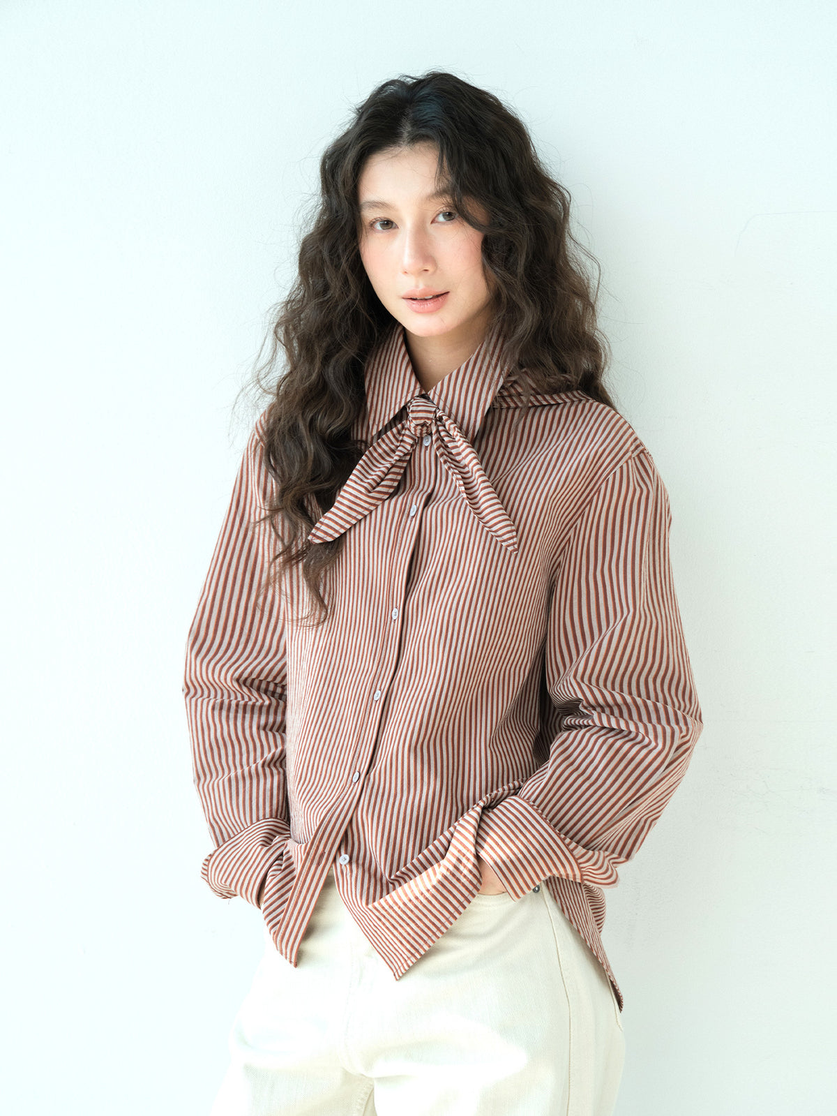 Striped Scarf Long-Sleeve Shirt