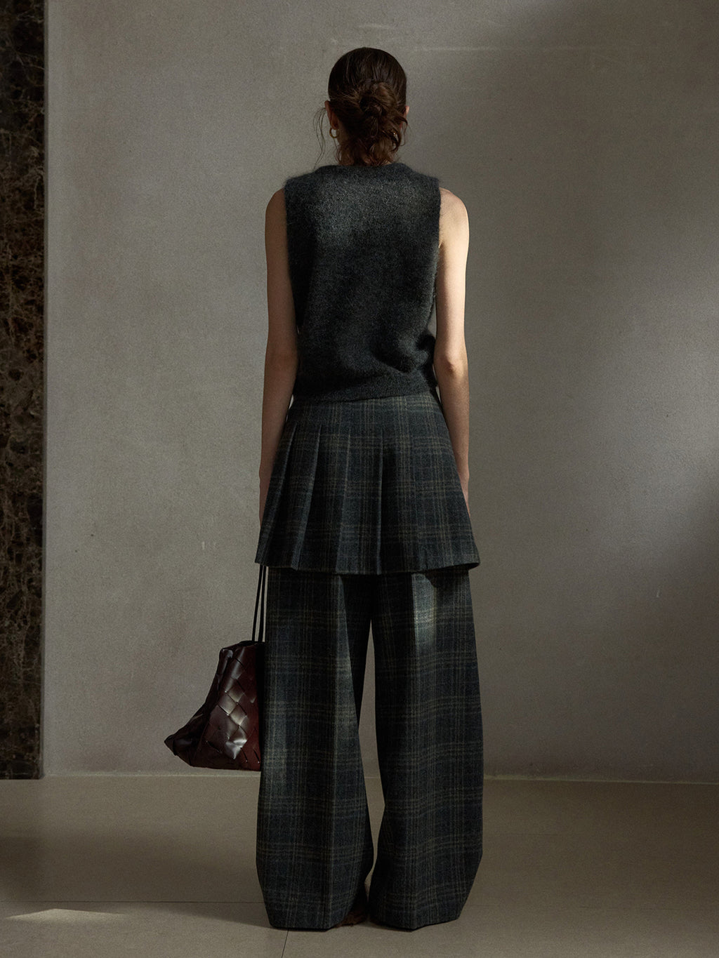 Wool Vintage Style Plaid Pleated Short Skirt