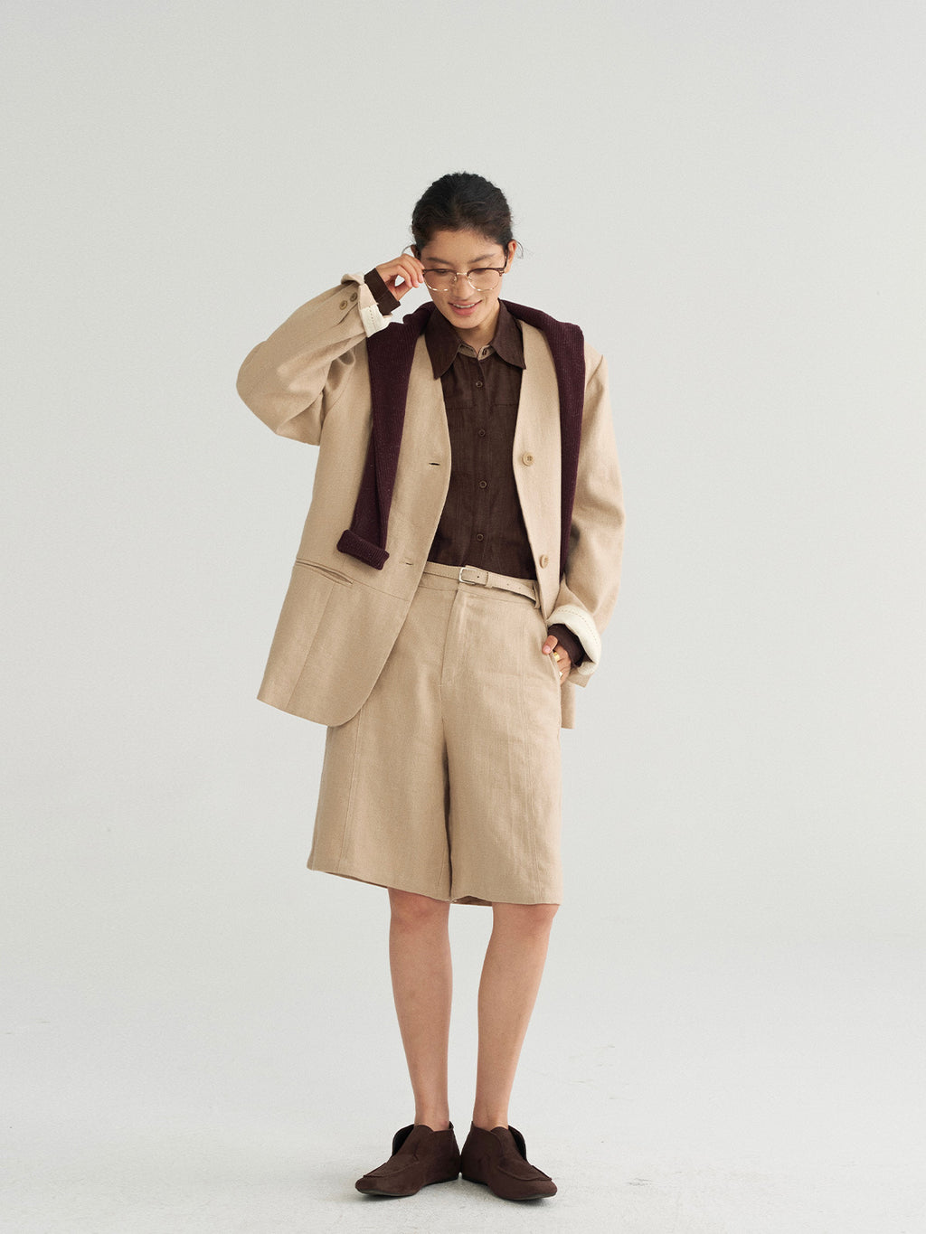 Linen Wide-Leg Mid-Length Shorts with Linen Belt