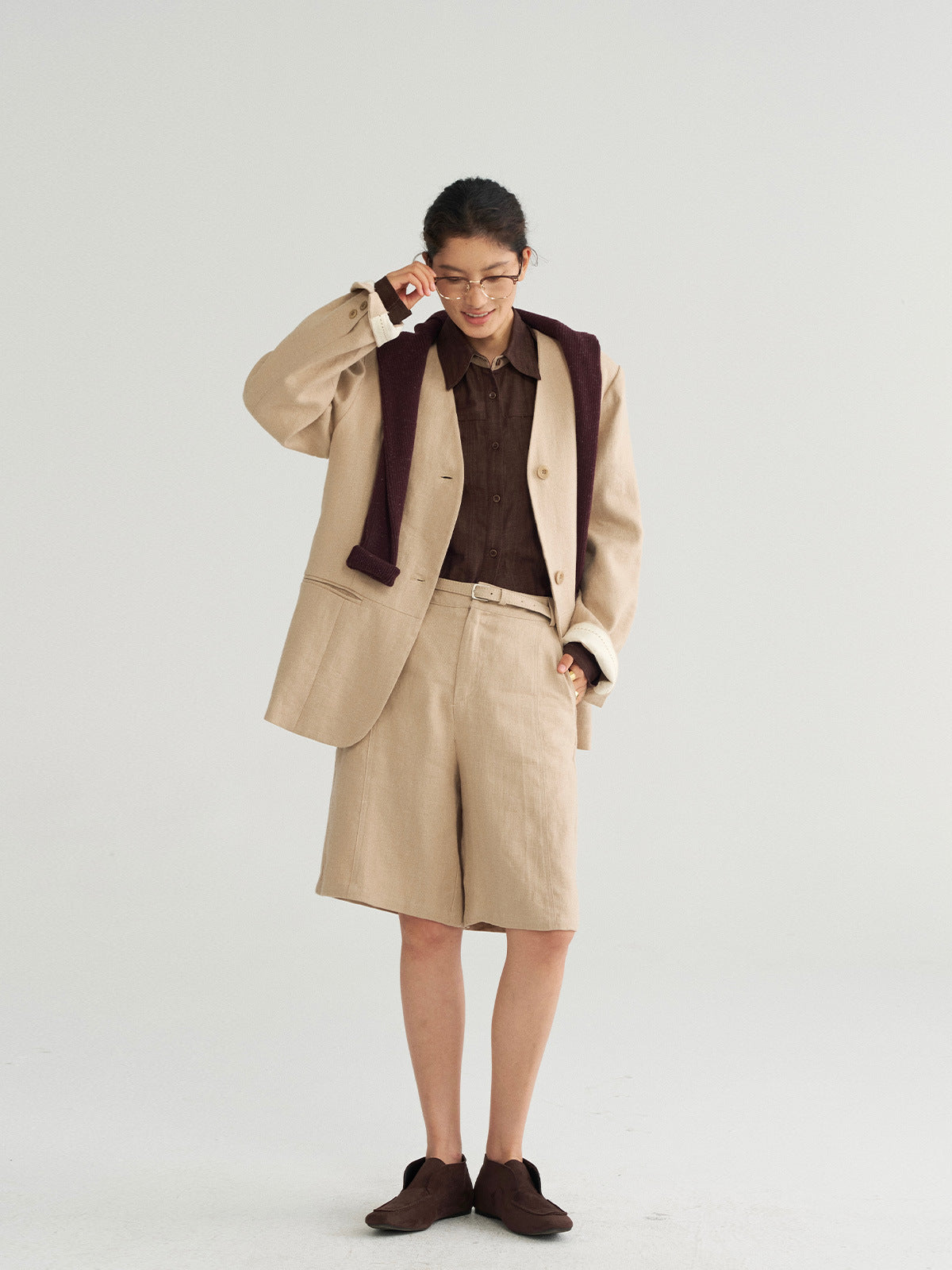 Linen Wide-Leg Mid-Length Shorts with Linen Belt