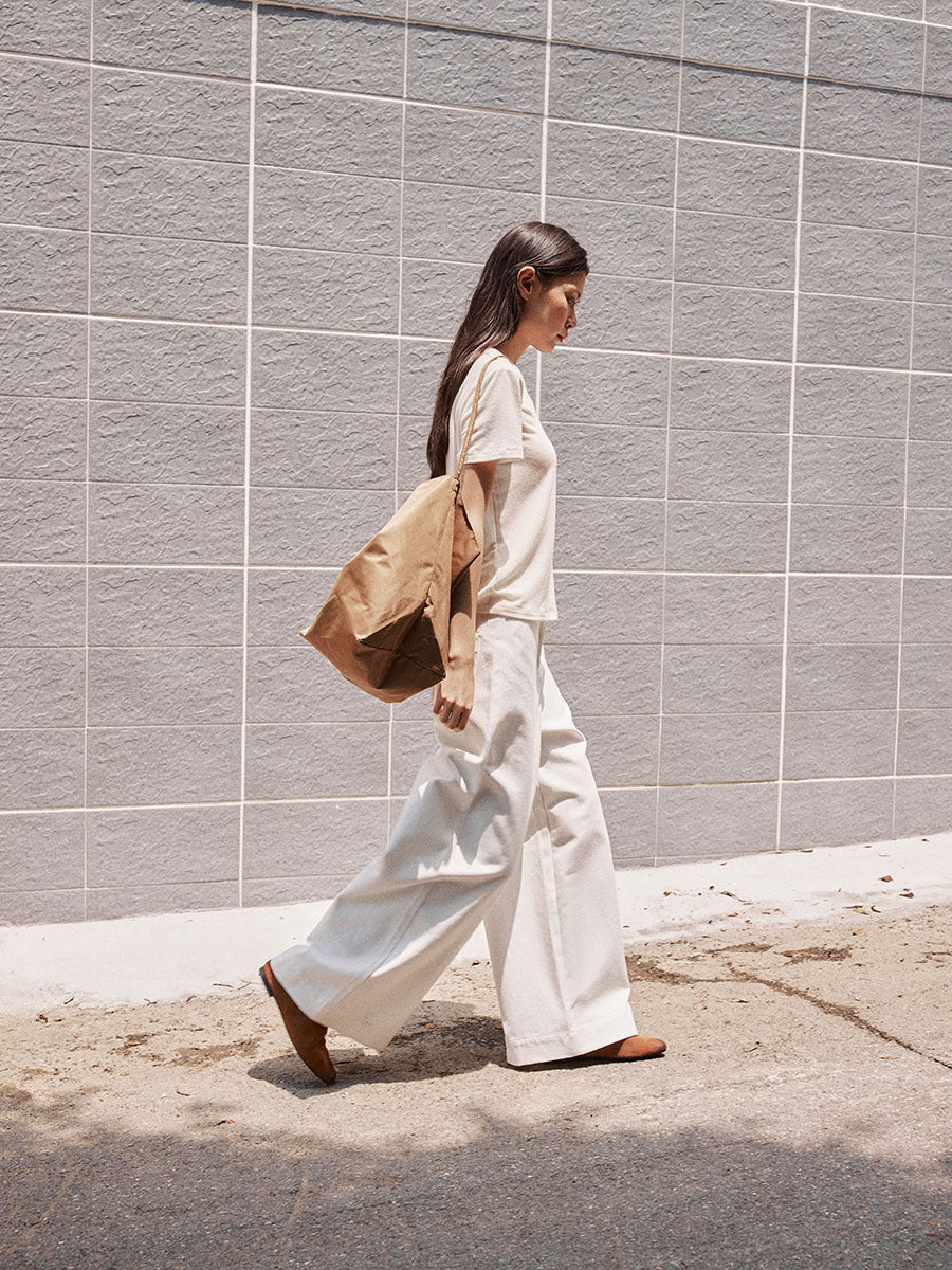 High-Waist Solid Color Cotton Slight Stretch Wide-Leg Cropped Pants