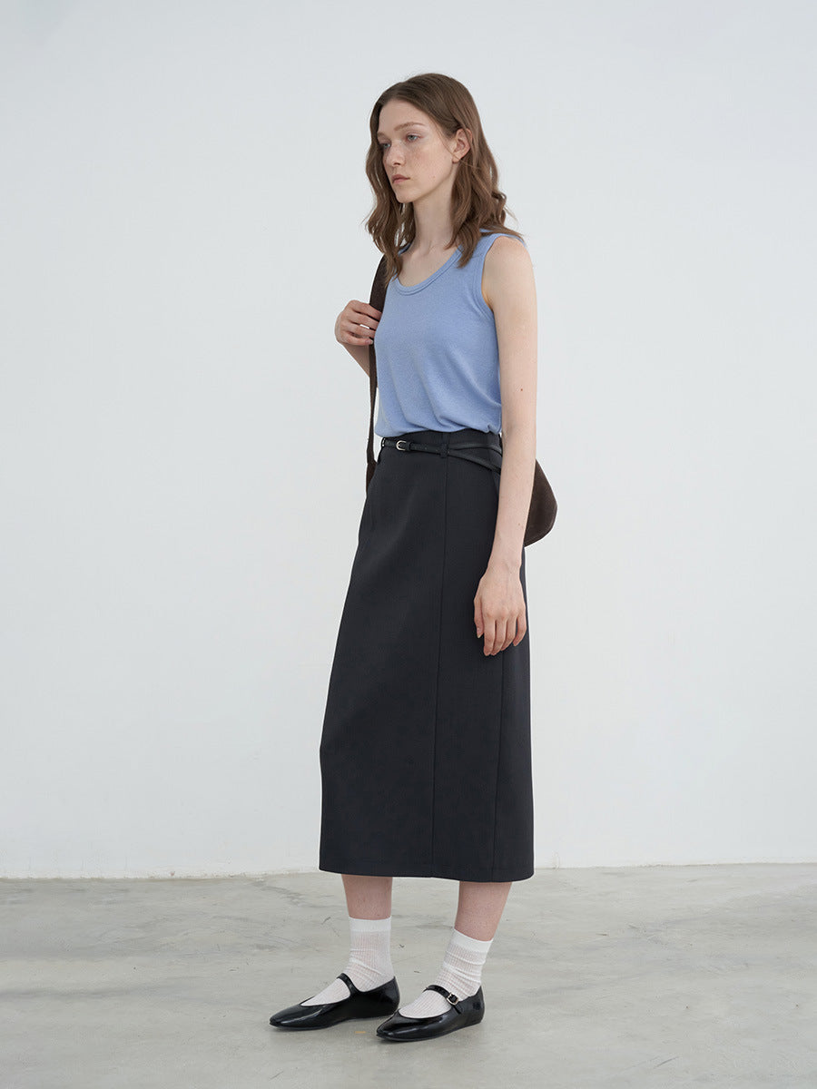 High-waisted Refined Tailored Midi Skirt
