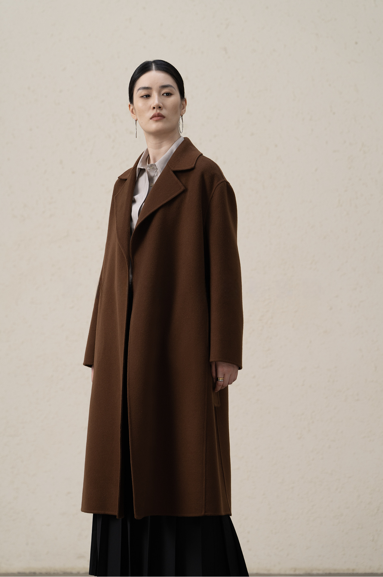 Cashmere Merino Wool Mulberry Silk Suit Collar Long Coat