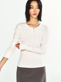 Ribbed Button-Front Long Sleeve