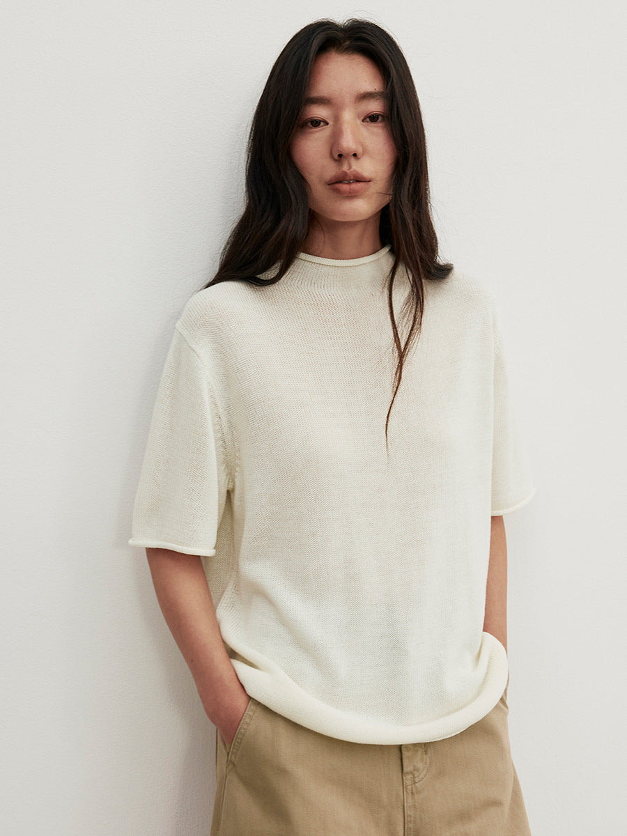 Merino Wool Short Sleeve Pullover Knit Top