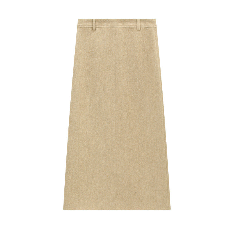 Hepburn Style Solid Color Straight Wool Skirt