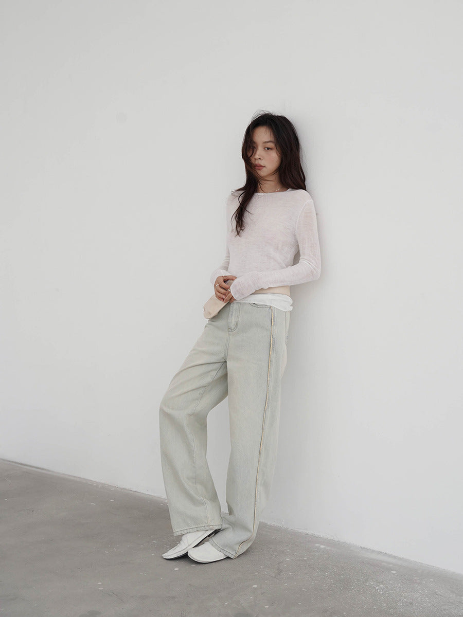 Distressed Colorful Sides Straight Leg Jeans