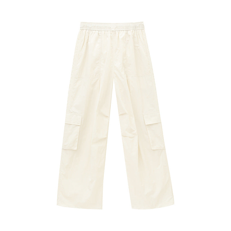 Elastic Drawstring Large Pocket Sporty Casual Pants