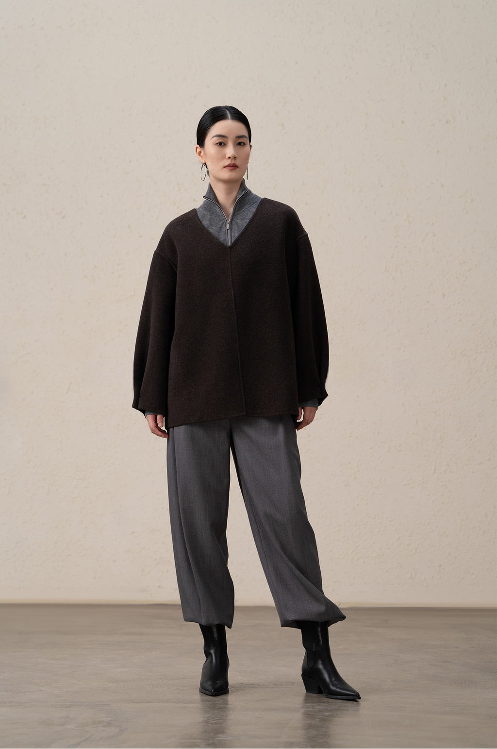 Merino Wool & Cashmere Double-Sided V-neck Coat