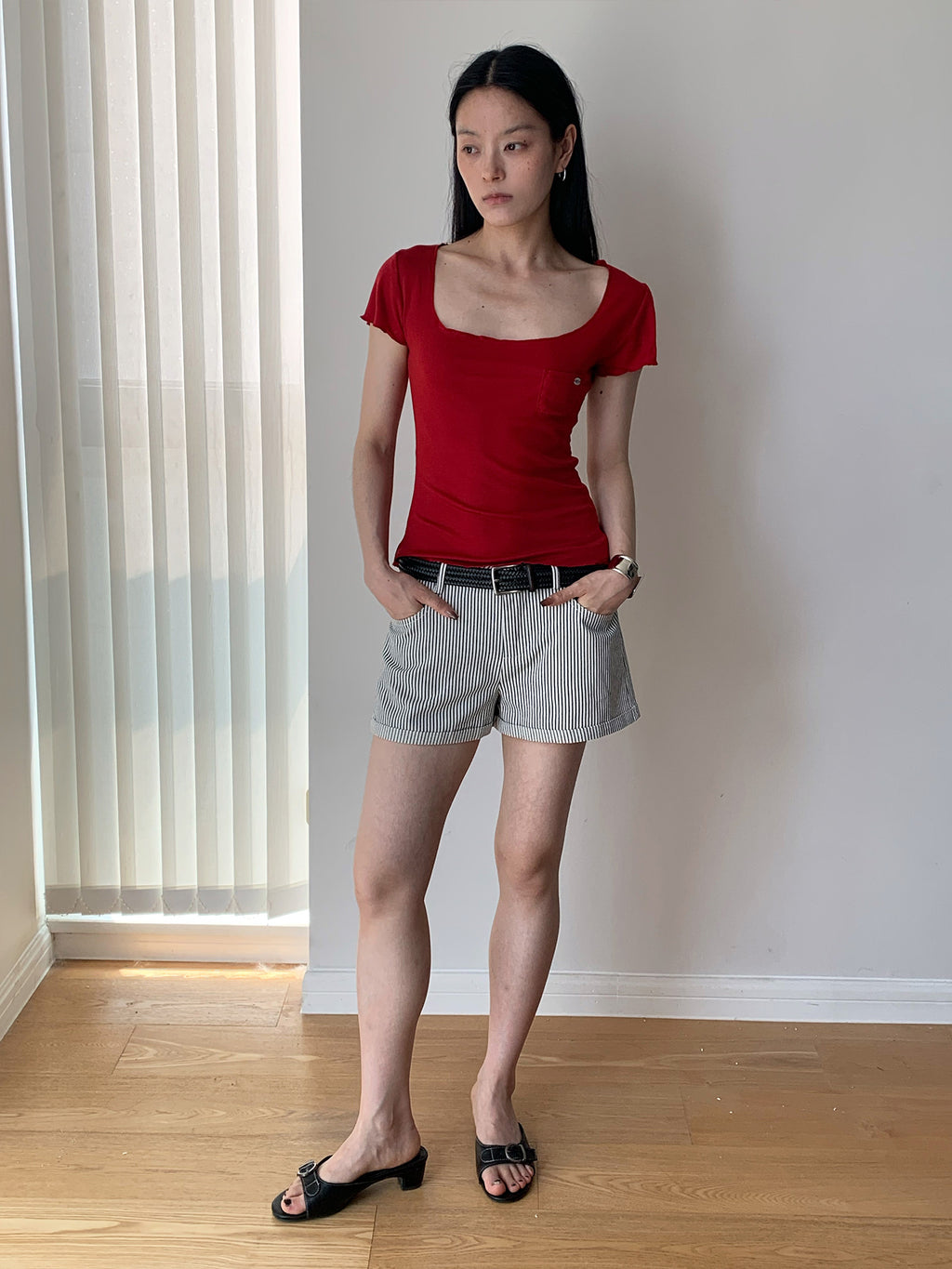 Striped Casual Denim Low-Rise Shorts