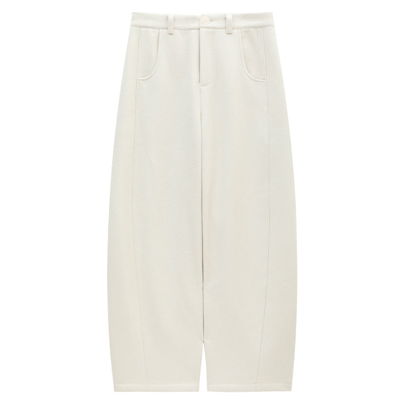 High-Waisted Wide-Leg Ponte Pants with Contrast Seam Detailing