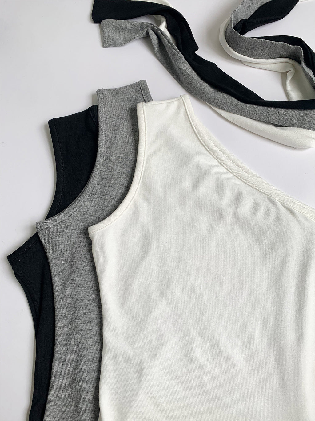 One Shoulder Mock Neck Scarf Tank Top