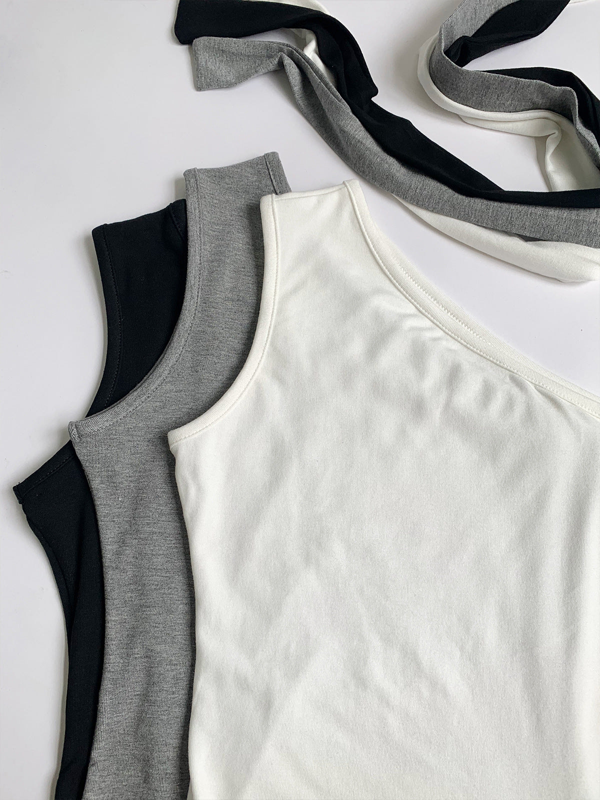 One Shoulder Mock Neck Scarf Tank Top