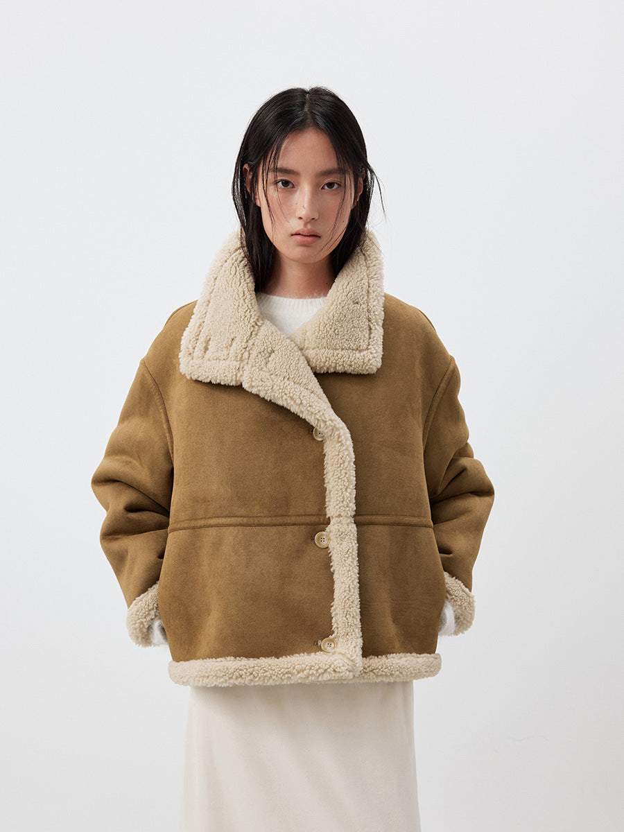 Stand Collar Faux Fur Smooth Coat