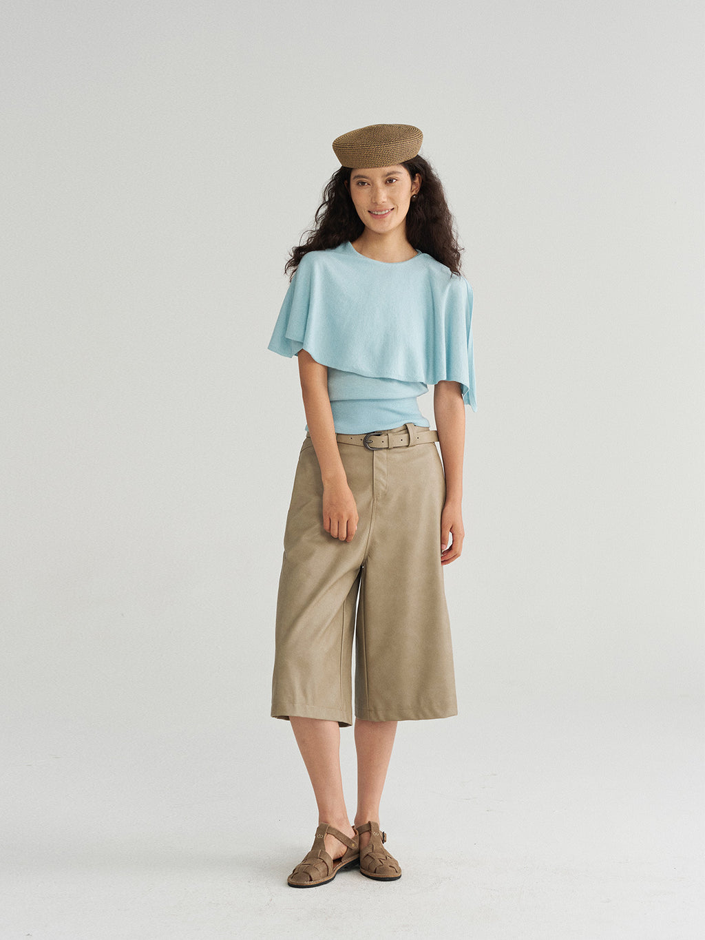 Straight-Leg PU Leather Shorts with Belt