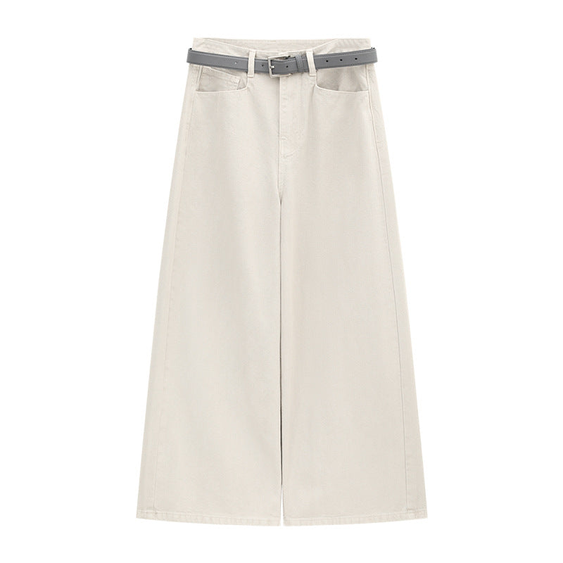 High-Waist Distressed Washed Wide-Leg Jeans