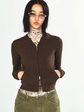 Long Sleeve Hooded Knit Zip-Up Cardigan