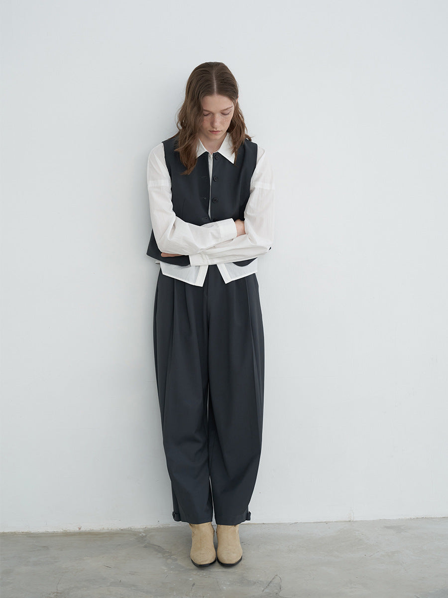 High Waist Pleated Straight Leg Trousers