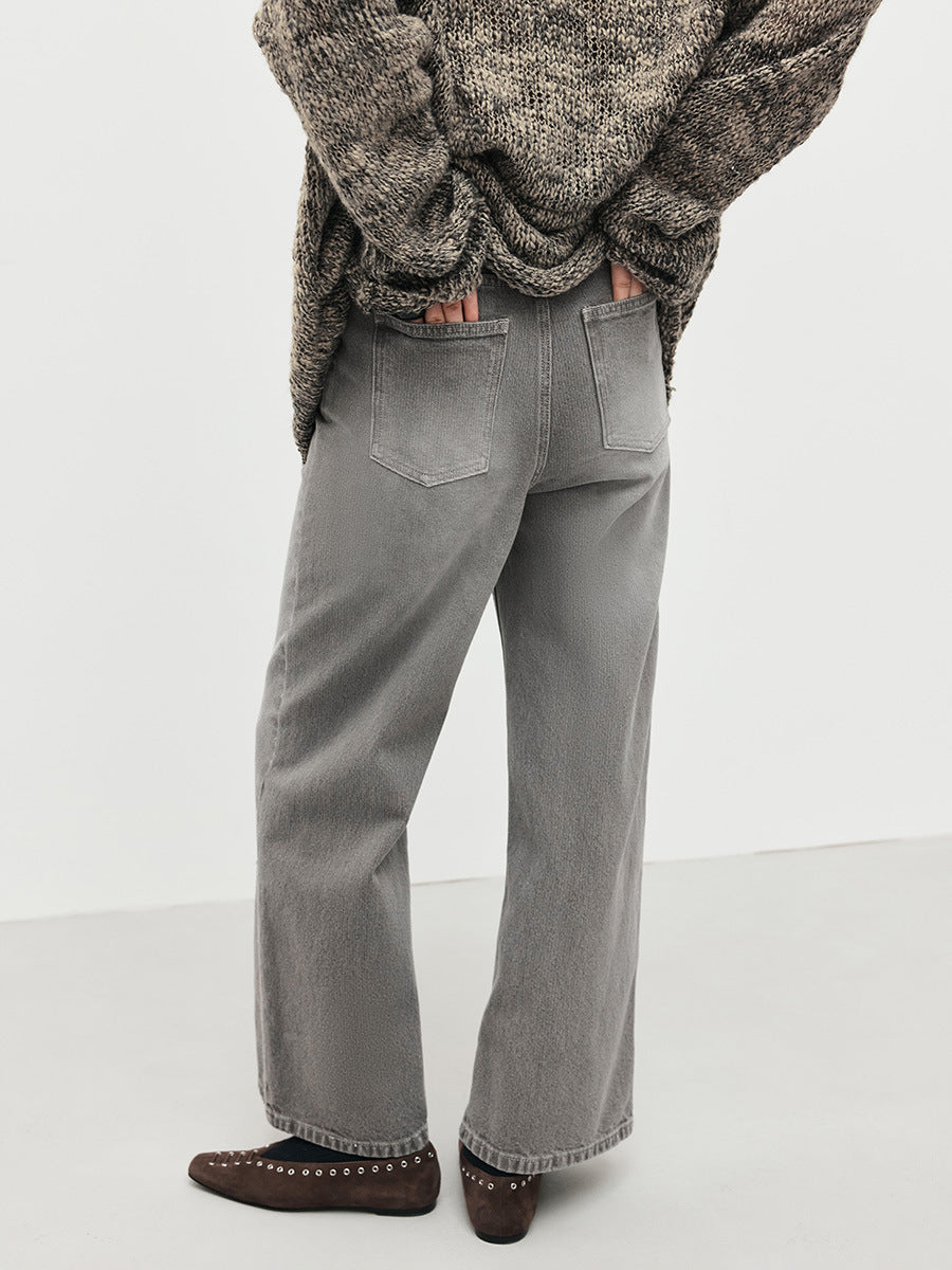 Minimalist Warm Straight Versatile Washed Jeans
