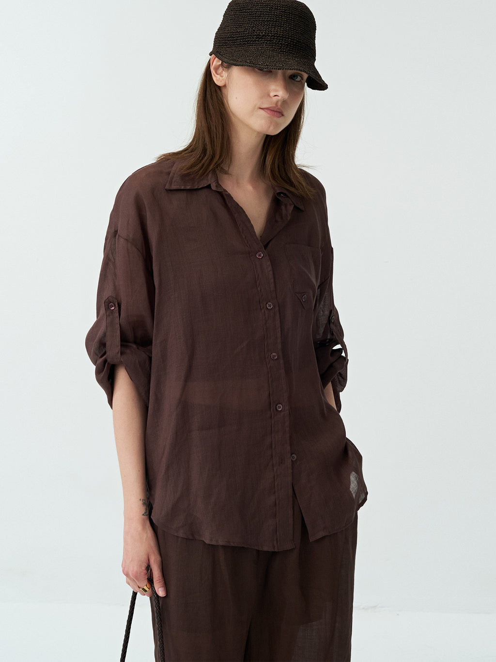 Butterfly Twisted Hollow Back Sheer Linen Shirt