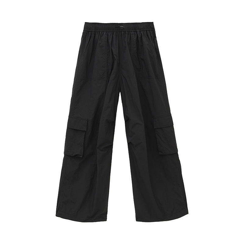 Elastic Drawstring Large Pocket Sporty Casual Pants