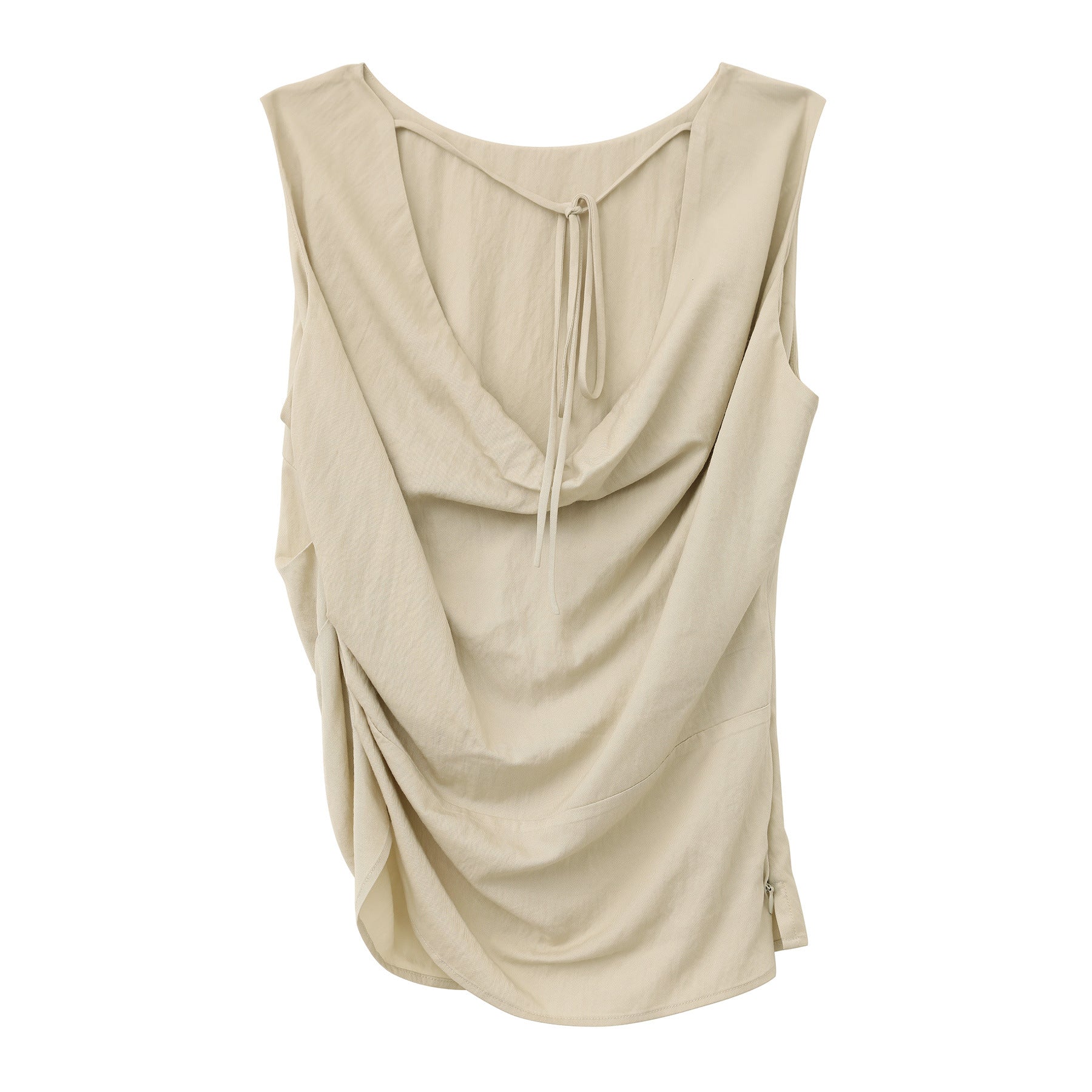 Crew Neck Sleeveless Hollow Back Side Ruched Tank Top