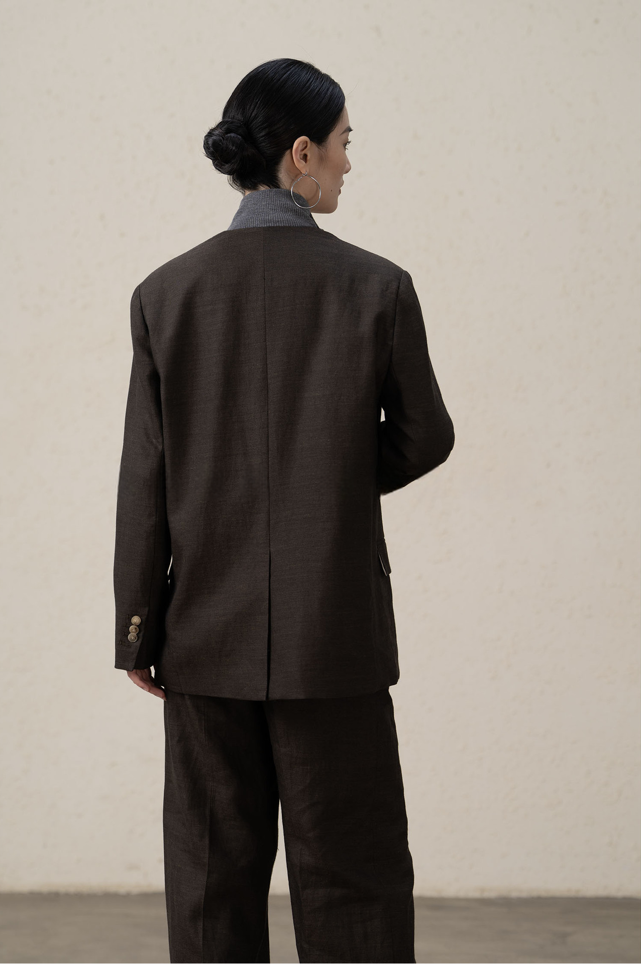 Premium Ramie Loose Oversized Suit Blazer and V-Neck Top