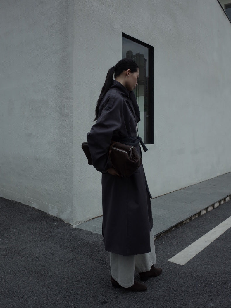 Belted Button-Front Longline Trench Coat