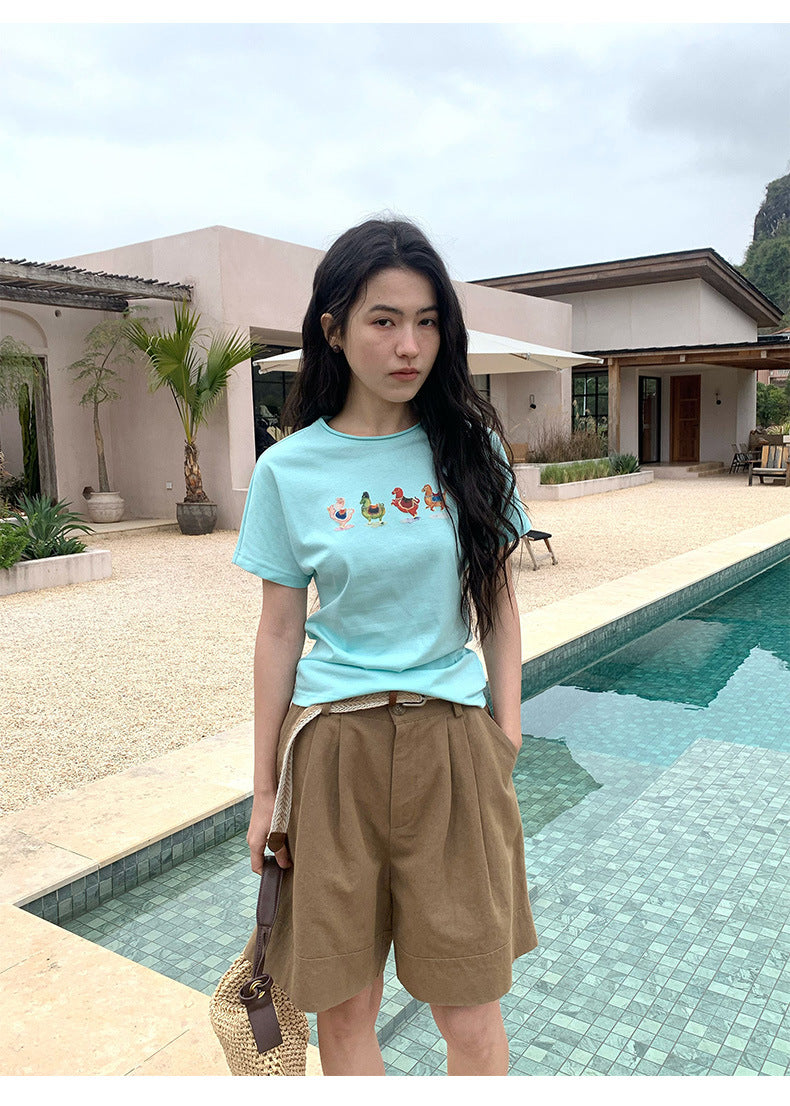 Linen Casual Wide-leg Belt Shorts