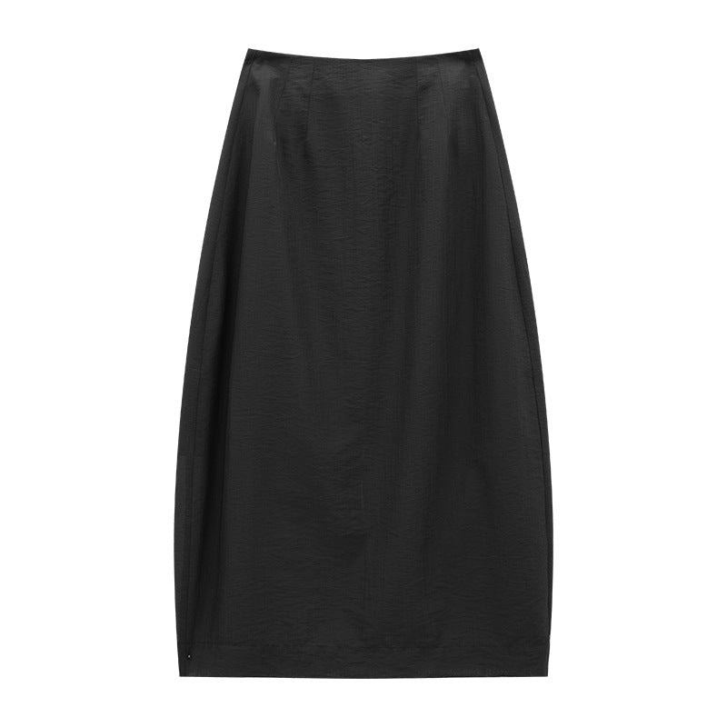 Breathable Elastic Waist Pleated Bud Half Maxi Skirt