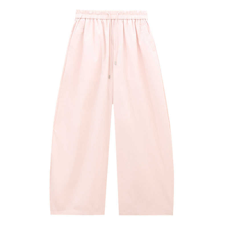Drawstring Elastic Waist Barrel Pants