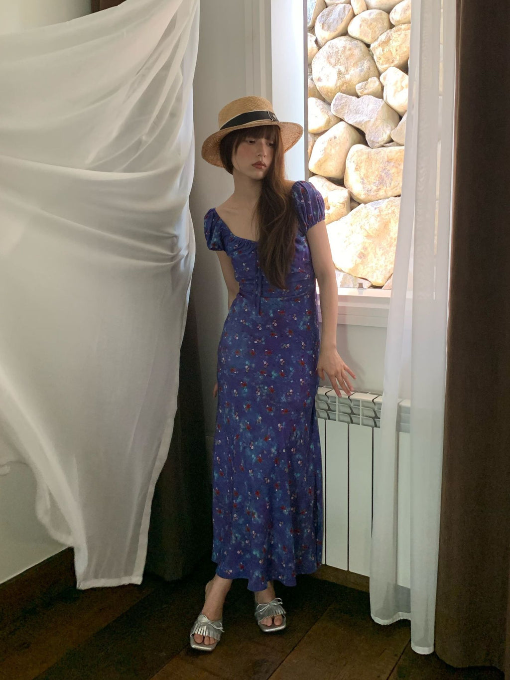 Floral Sweetheart Neck Maxi Dress