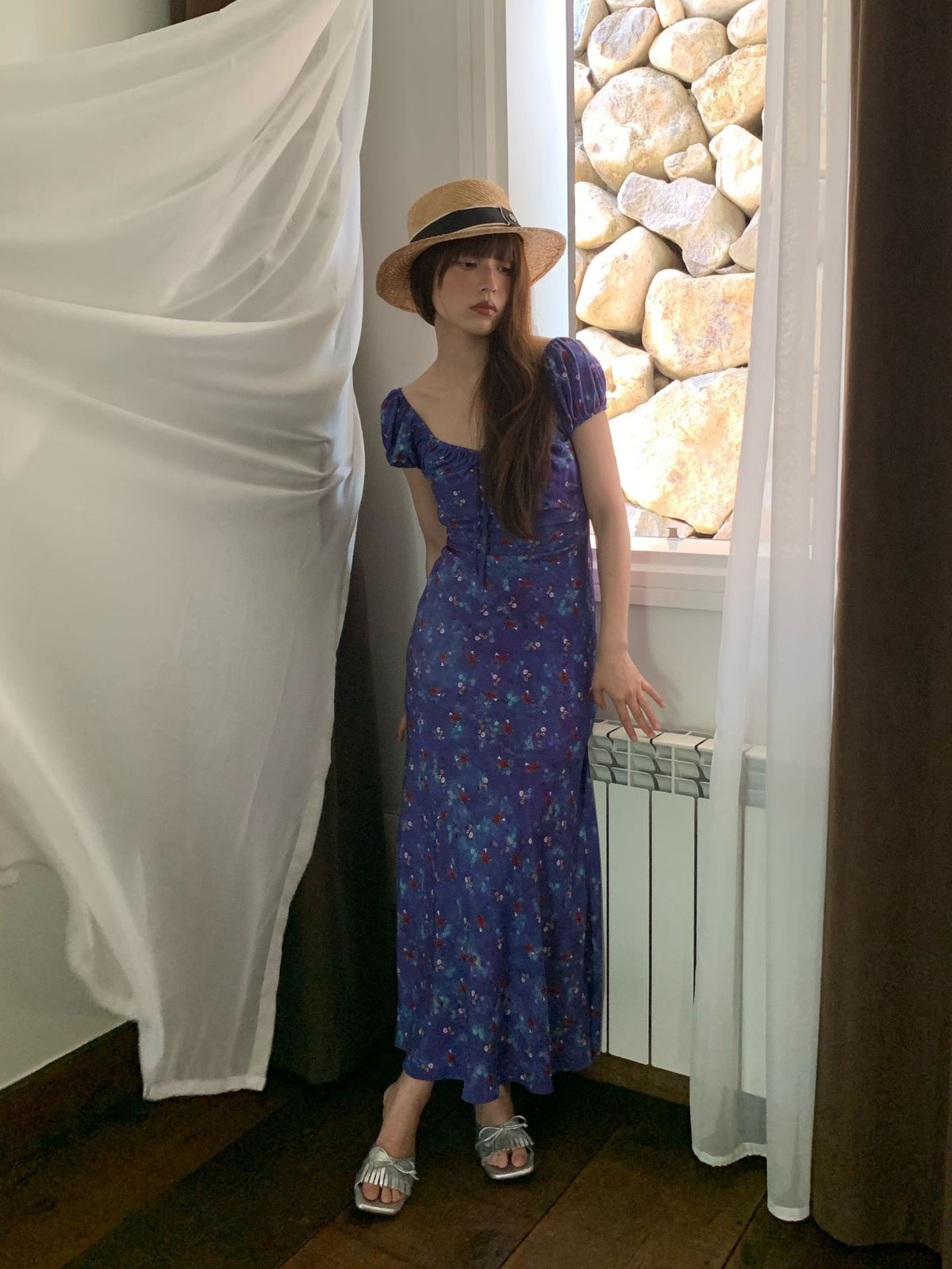 Floral Sweetheart Neck Maxi Dress