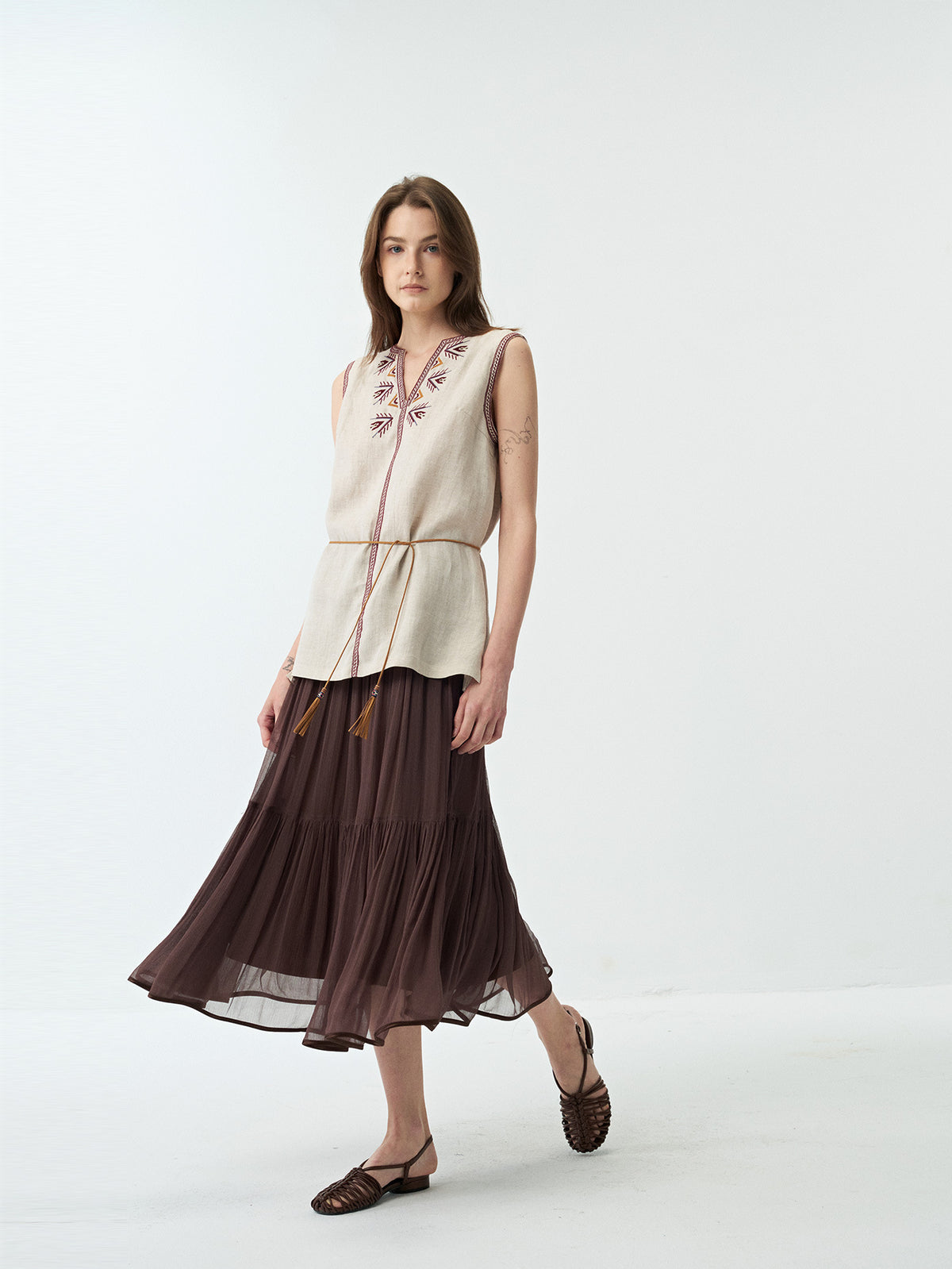 Lightweight Flowing Pleated Umbrella Midi Skirt