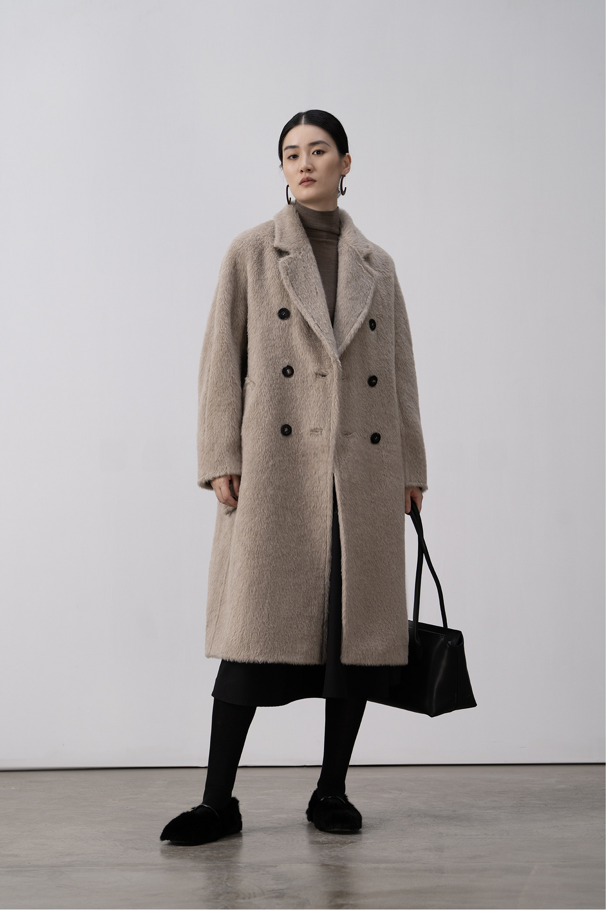 Merino Wool Fluffy Belted Long Coat